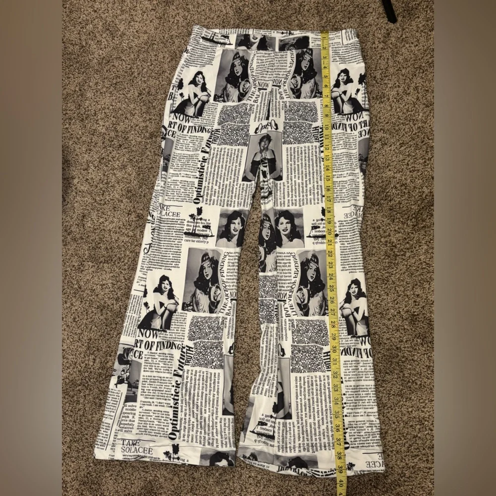 Women’s Trousers in Black and White Newspaper Print. Size Large Handmade - Picture 6 of 9